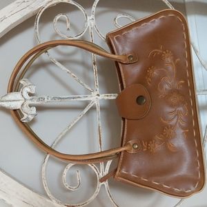 Brown Floral Print Baguette/Shoulder Bag